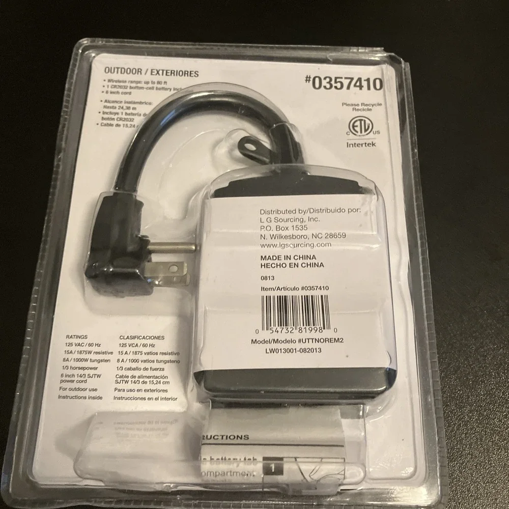 Remote Control Outlet UTILITECH Outdoor Wireless #0357410 New in Sealed Package